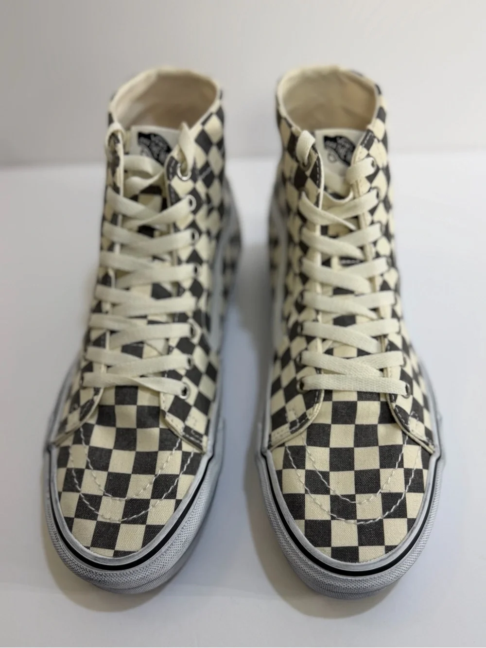 Vans Sk8-Hi Tapered Washed Checkerboard Asphalt White Sneakers Men 9.5 Wmn 11